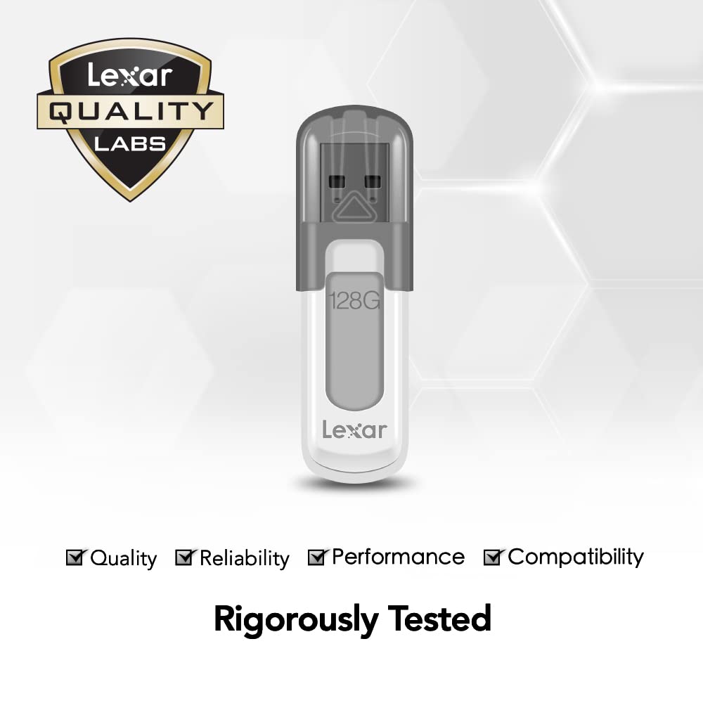 Lexar 128GB JumpDrive V100 USB 3.2 Gen 1 Flash Drive for Storage Expansion and Backup, Gray (LJDV100-128ABNL)