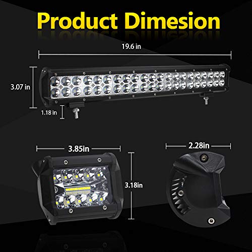 Viesyled 20Inch 126W Flood Spot Combo CREE Led Light Bar, 4X 4Inch 60W Flood Led Pods Fog Lights,Waterproof Super Bright, Jeep Wrangler Boat Truck Tractor Trailer Off-Road, 2 Year Warranty