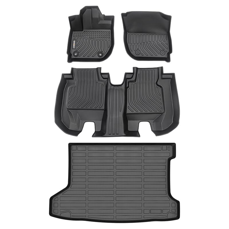 GINOWY- Floor Mats Cargo Liner Set for Honda HRV 2016-2022 FWD Models, TPE Rubber All Weather HR-V Car Mats Custom fit Anti-Slip Trunk Cargo Mat Waterproof HRV Mats Accessories Black Image