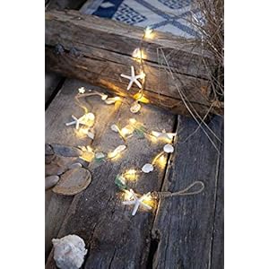khevga Tafeldecoratie maritiem LED-lichtketting 20 LED’s schelpen zomer deco zee op batterijen
