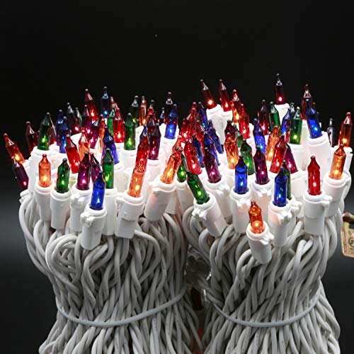 MultiColor Incandescent Christmas Lights, 66 Ft White Wire 200 Mini Lights, UL Certified