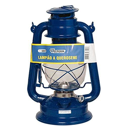 Lampião Western A Querosene Azul Náutica Camping Lanterna - 1005