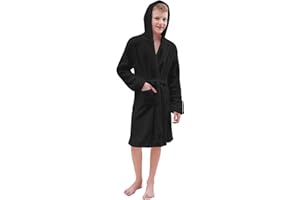 Umeyda Boys Girls Robes, Soft Fuzzy Fleece Hooded Bathrobes with Belt and Pockets for Kids, 1-18 Year