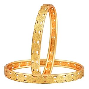 ZENEME Bangle Gold Plated Brass Semi Precious Metal Temple Coin Golden Bangles Jewellery For Women & Girls (2.6)