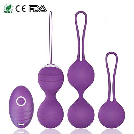 BEQOOL Liebeskugeln mit Vibration 3er Set, Medizinisches Silikon Liebeskugeln Beckenboden Training für Frauen, Kegel Ball Bul