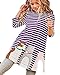 Girls Winter Dresses Cartoon Cat Dog Bird Applique Purple Striped Tunic Blouse,4T/110cm,6#purplecat