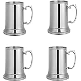 CiCixixi 4 PCs 13.53oz 304 Stainless Steel Beer Stein Heat Insulated Beer Mug with Big Grip Handle for Hot or Cold Beverages Summer Party Holiday Celebration Tankard Cup