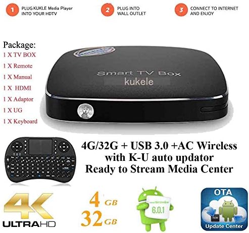 KUKELE Pro 4GB/32GB Strongest Android TV Box A6, Ready to Stream Media Center, Wireless Keyboard
