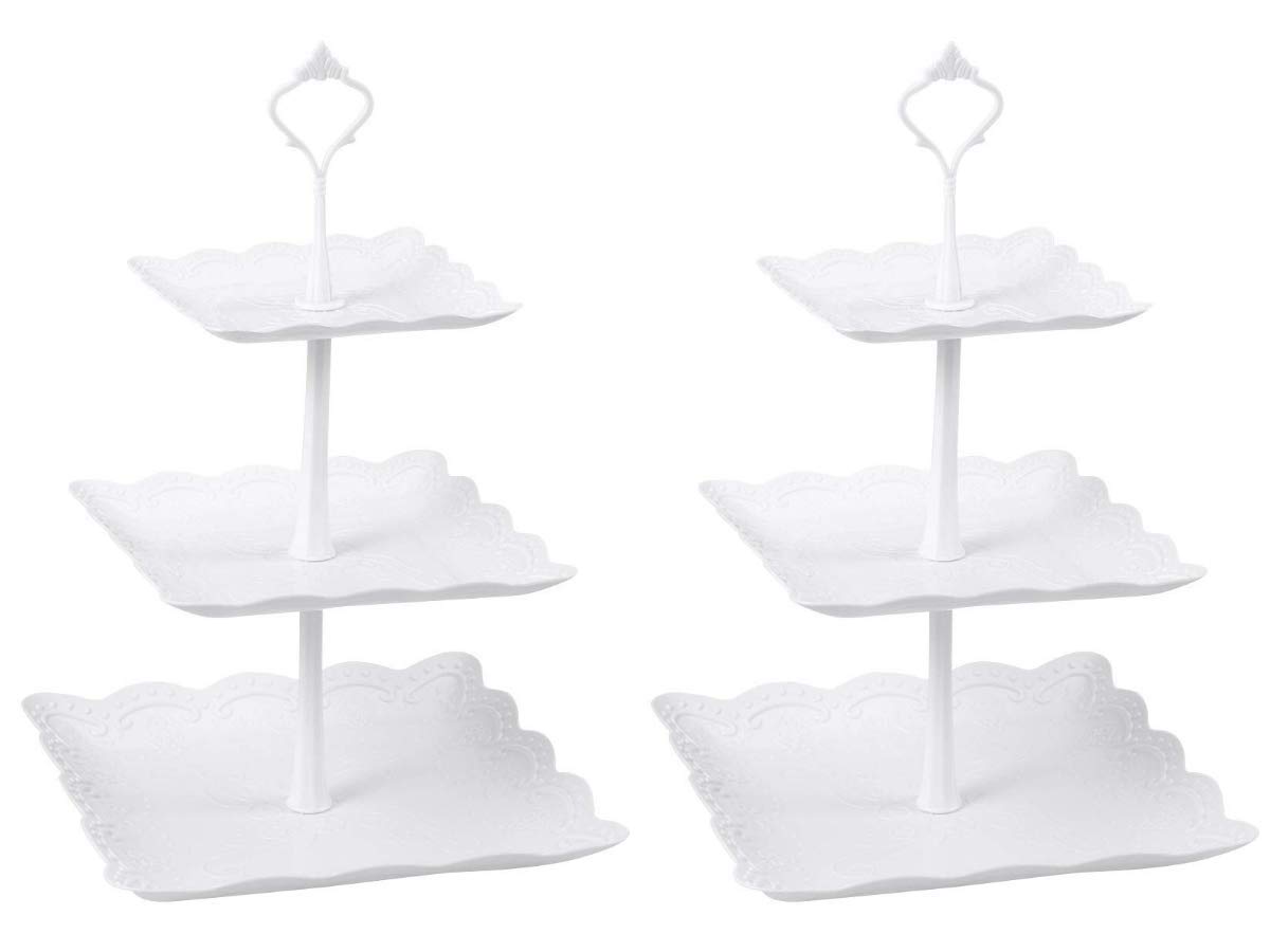 Afternoon Tea Stands,Candora 3 Tier Cake Stands Square Cupcake Stands Size 6"&8"&10" Reusable 2 Sets