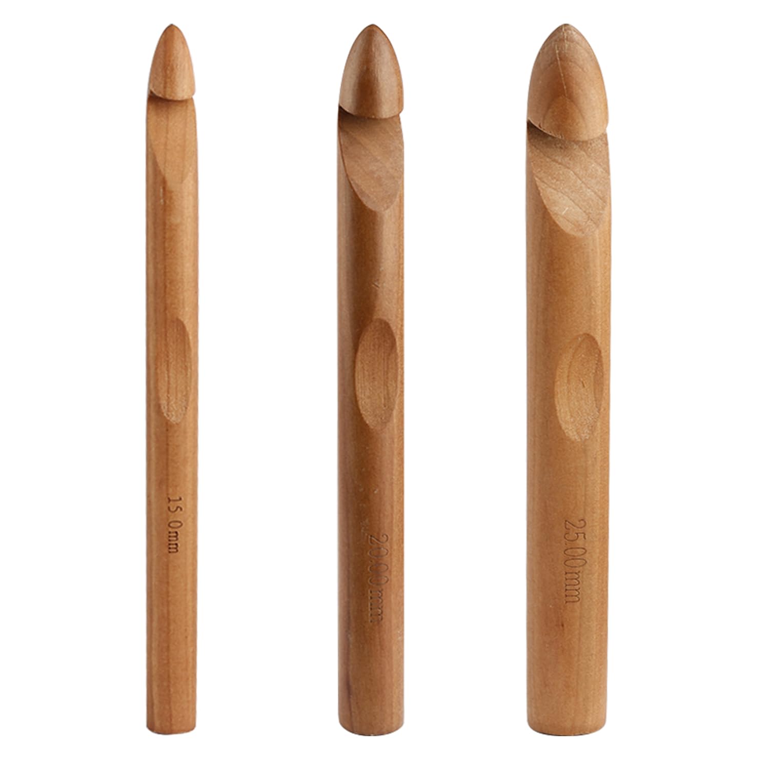 Rumyve 3Pcs Wooden Handle Crochet Hooks,Natural Large Knitting Crochet Hook,25/20/15mm Crochet Needle for Rug Blanket Sweater Hat Scarve Glove Knitted Weaving