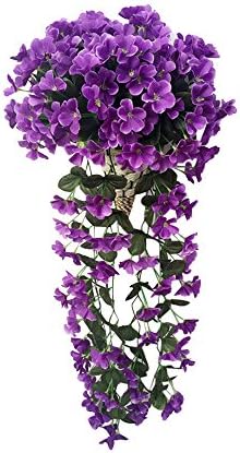 Artificial Flowers Hanging Flowers Artificial Violet Flower Wall Wisteria Basket Hanging Garland Vine Flowers Fake Silk Orchid for Wedding,Party, Garden, Home Decoration (Purple B)