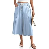 TARSE Linen Capri Pants for Women Drawstring Waist Loose Fit Casual Wide Leg Summer Beach Vacation Lounge Pants