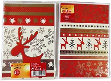Scandinavian Christmas Cards - Reindeer - Pack of 10 with Envelopes - 2 Designs Included