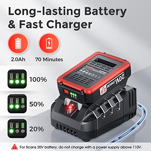 Cordless Impact Driver Set, SCANS 20V Brushless Impact Driver kit, 1550In.lb Max Torque, 2500RPM, 1/4