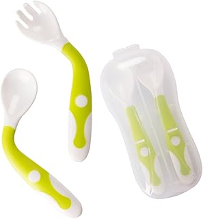 Baby Utensilien Löffel Gabel Set mit Reise Safe Fall Kleinkind Babys Kinder Fütterung Training Löffel Easy Grip hitzebeständig Biegsamen Soft Perfekte Selbst Fütterung lernen Löffel(2 Stück)