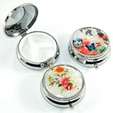 AlphaAcc Set of 3 Pocket Metal Pill Box with 3 Compartments, Floral Design ACC-1401