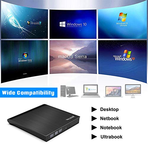 External DVD CD Drive USB 3.0 Burner Writer Drive Player High Speed Data Transfer for Laptop/Desktop/MacBook/Mac OS/Windows10/8/7/XP/Vista (Black)
