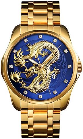 Gosasa Men Luxury Gold Chinese Dragon Carved Dial Diamond Quartz