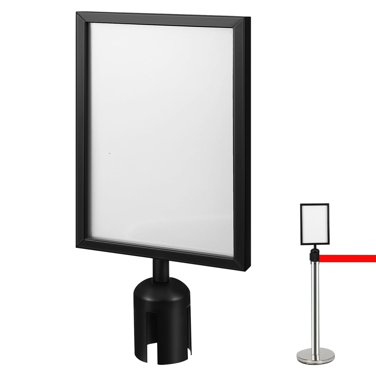 Toddmomy Stanchion Sign Holder Vertical Retractable Barrier Belt Post Sign Frame for Airport Queue Control and Crowd Guidance with A4 Poster Display Metal Construction 17X8.7X2.6 Inches