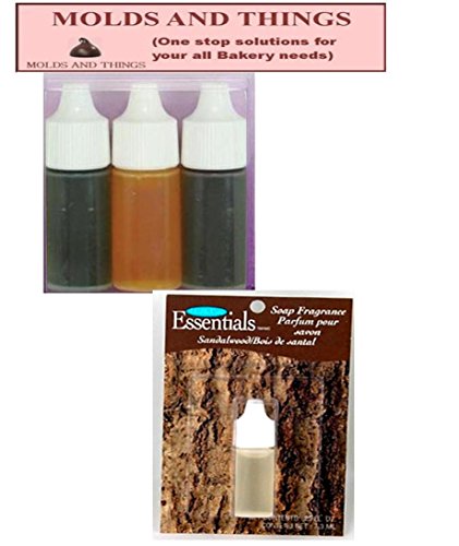 MOLDS AND THINGS Sandalwood soap Fragrance .25 oz & Life of The Party Liquid Soap Colors, 0.75-Ounce, Red/Yellow/Blue, 3-Pack