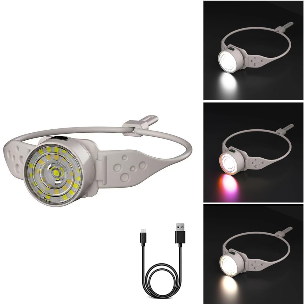YZYOE LED Rchargeable Head Lamp, Outdoor New Portable Silicone Head lamp, 5-Speed Mode White Light and Warm Light, Alternating Red and Blue Flash.