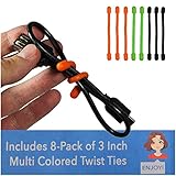 EliteTechGear Twist Ties For Organizing Your Gear 8-Pack 3 Inch (Multicolored)