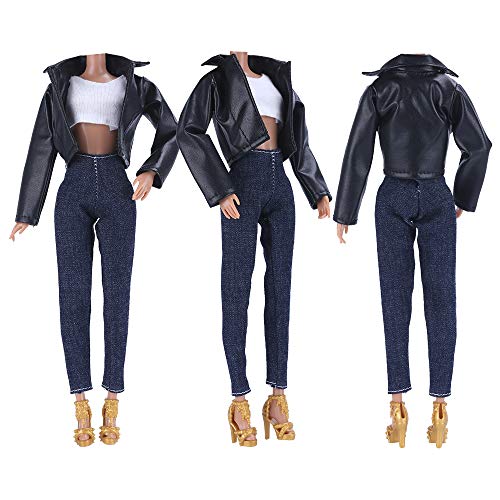 E-TING Leather Coat Suit Cool Wild Motorcycle Style Couple Clothes for 11.5″ Girl Dolls and 12″ Ken Doll