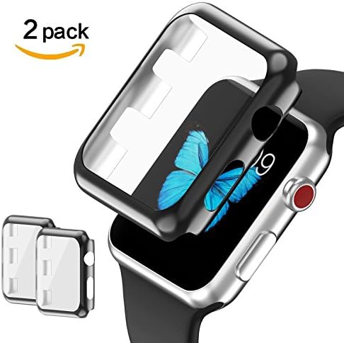 apple watch Series 3 case 42mm, POPANK [2PCS] HD Clear PC Plated Plating Bumper,iWatch Protective Frame Cover Case for Apple Watch Series 3, Series 2, Nike+, Sport, Edition -Black 42mm