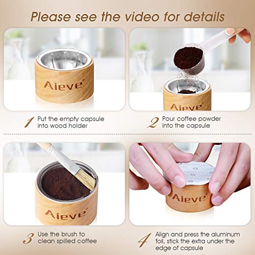 AIEVE 80 Stk Aluminiumfolie Deckel Zubehör für Wiederverwendbare Kaffeekapseln mit Halter Kaffeepinsel Dosierlöffel… – Bild 6