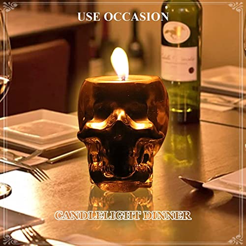 MSTR Halloween Candles Decoration, Skull Candle Decor Indoor Skull Shaped Jar Scented Candle Glasses Gifts for Party Spells Spooky Bar Skeleton Christmas Candle (2.5OZ Black)