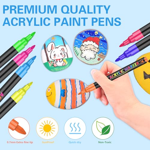 72 Colores, 0.7mm, Rotuladores Acrilicos de Pintura de punta Extra Fina, Plumones Acrylic, Marcadores Acrilicos de Brush Premium para Pintura Vidrio, Tela, Kit de Calabazas, Manualidades Diy