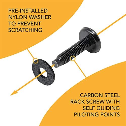 Rack screws display in carbon metal packaging.