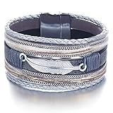 FINETOO Multi-Layer Leather Bracelet - Braided Wrap Cuff Bangle - with Alloy Magnetic Clasp Handmade Jewelry for Women,Girl Gift