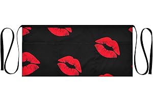 RPLIFE Red Kiss Black Short Servers Apron with 3 Pockets, Half Waist Aprons for Kitchen Restaurant Garden
