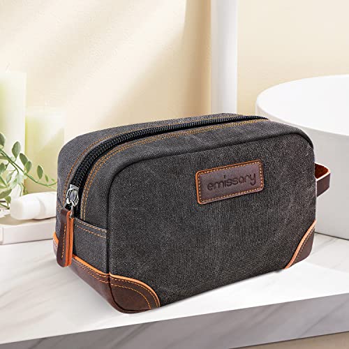 emissary Men's Toiletry Bag, Leather and Canvas Travel Toiletry Bag