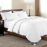 REST SYNC Lightweight White Goose Down Comforter Quilted Duvet Insert, 100% Cotton Fabric, 600 Fill Power, Full/Queen Size, White
