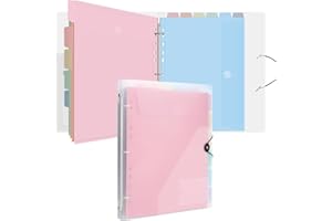 Uquelic A4 Binder, Folio Document Organizer with 12 Pockets, 3 Ring Folder Letter Size/A4, Cute Life Binder for Paper, Files, Photos, Letters, Cards(Clear-Macaron)