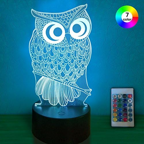 Night Lights for Kids 3D with Remote Controller LED Touch 7 Colors Changing owl Desk Lamp (3D Owl)