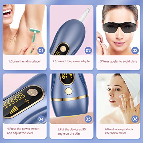 Houselog Hair Removal Permanent Hair Removal System Device Painless Hair Remover 999999 Flashes for Women and Men(Purple Blue)