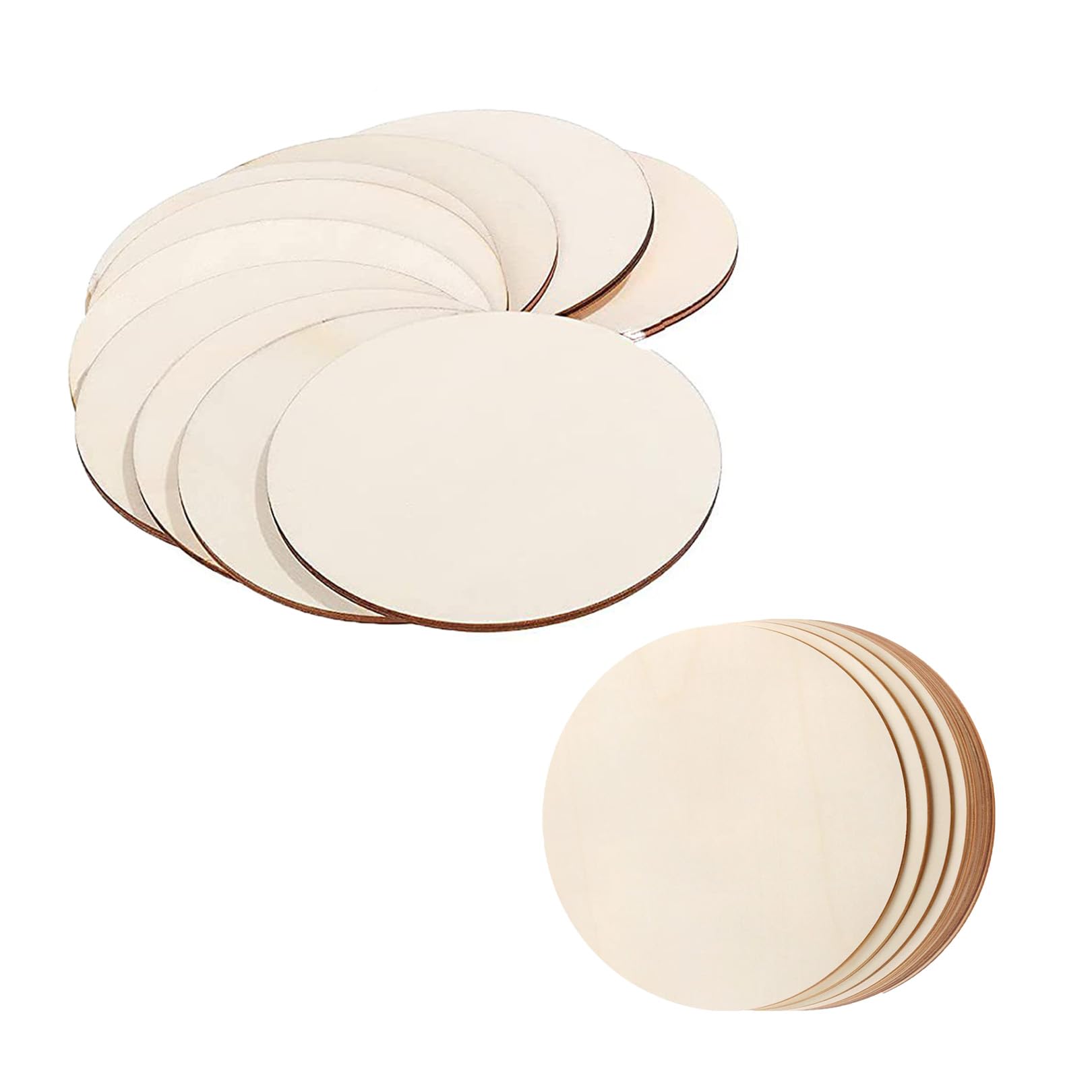 20 Pcs Unfinished Wood Discs - Plain Round Predrilled Circles for Crafts, Painting & Home Decoration - DIY Coasters