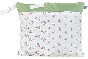 MOMIGO 2 pcs/set Wet Dry Bags for Baby Cloth Diapers - Reusable, Washable for Stroller, Diapers, Toiletries, Travel Bags, Beach, Pool, Gym Bag with Two Zippered Pockets 11.8 * 15.7 inch (Sun&Rainbow)