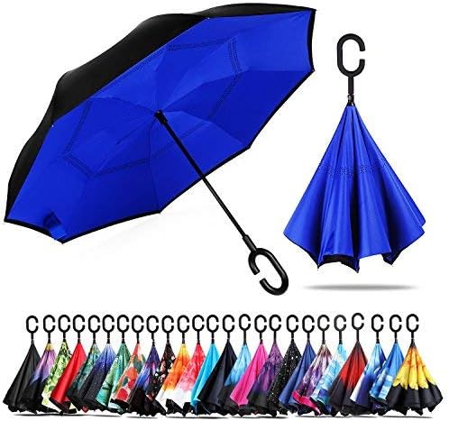Owen Kyne Windproof Double Layer Folding Inverted Umbrella, Self Stand Upside-Down Rain Protection Car Reverse Umbrellas with C-Shaped Handle