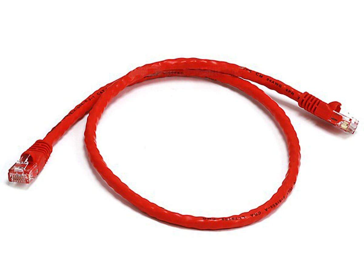 Monoprice 2-Feet 24AWG Cat5e 350MHz UTP Bare Copper Ethernet Network Cable, Red (103372)