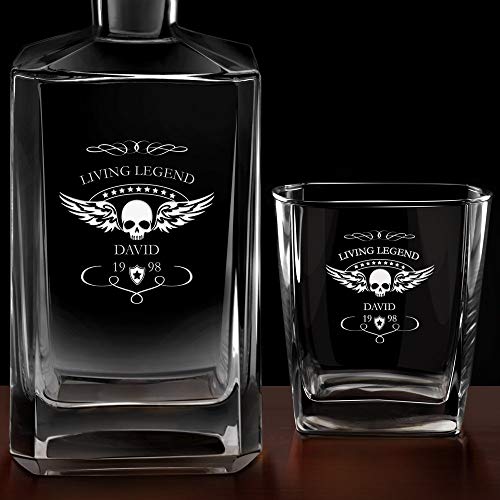 Maverton Whiskey Karaffe + 2/4 / 6er Whiskygläser Set mit Gravur - 700ml Whisky Dekanter - Geschenk zum Geburtstag für Männer - Living Legend – Bild 6