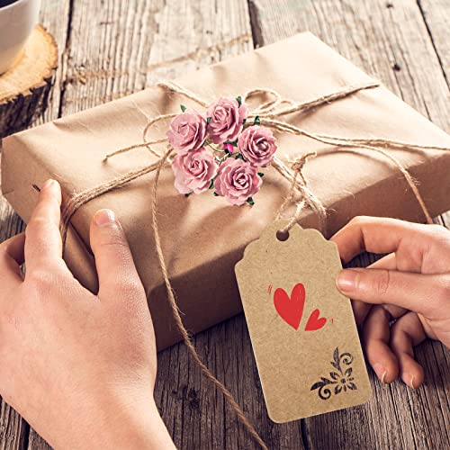 Koogel 100pcs Kraft Paper Tags,Tags with String,Party Favor Gift Tags for Wedding,Baby Shower,Bridal Shower