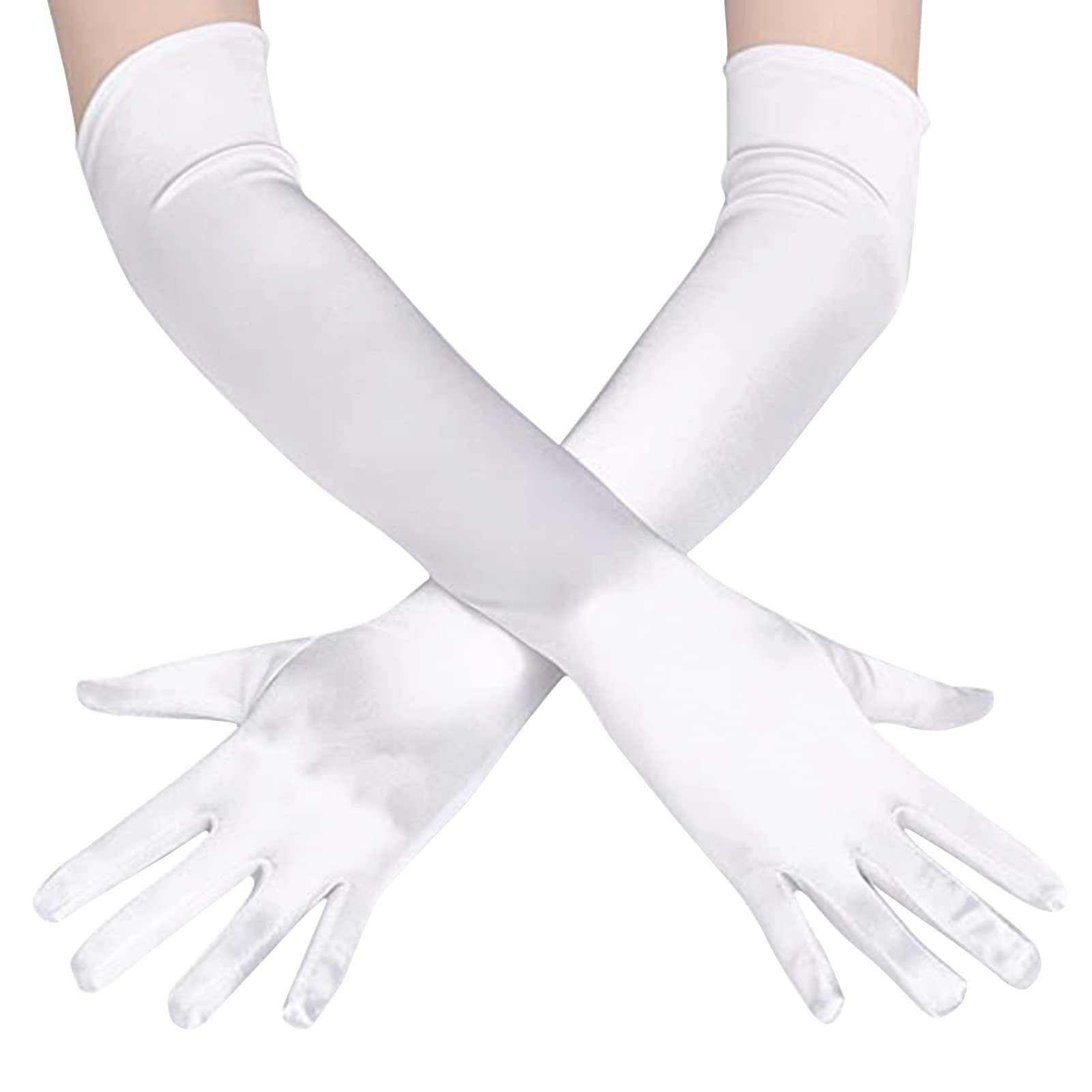 Zngou Long Elbow Satin Gloves Fancy Dress White Flapper Long Evening Silk Opera Gloves Classic 1920s Style Vintage Fashion for Women Ladies Wedding Party Prom