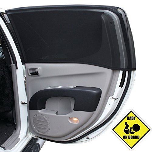 Car Window Shade Protection for Baby. Back Seat Sun Shades. Stretchy Mesh See Through. Socks Style. Fits Most Cars. 2-Pack, Black