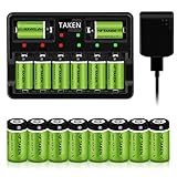 CR123A Rechargeable Batteries, Taken 3.7V 750mA Li-ion Batteries for Arlo Camera (VMC3030/VMK3200/VMS3330/3430/3530), 16 Pack RCR123A Batteries with 8-Ports Charger (16 Pack with 8-Ports Charger)