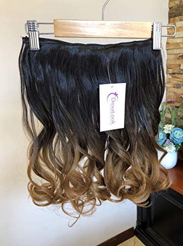 17 Inches Wavy Curly One Piece Half Head Ombre Clip in Hair Extensions 120grams (Col. Nautral black to dark blonde)