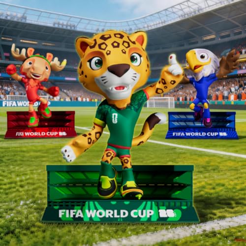 Sanyetral FIFA 2026 Copa Mundial Oficial Licenciada Conjunto de Figurinas de Mascotas de 3 con Caja de Exhibición (Maple, Clutch y Zayu), Figura de Modelo de Mercancía Oficial para Coleccionistas